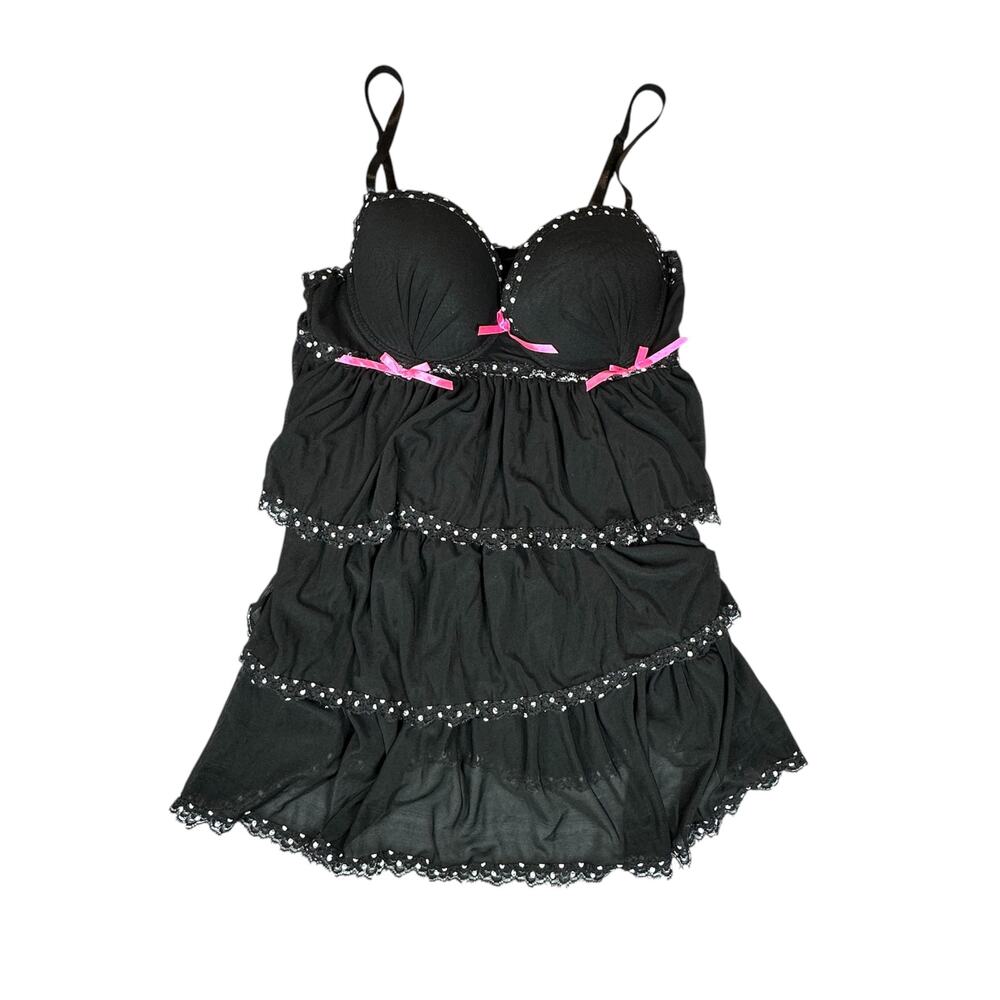 Unbranded Nightie Womens Medium Black Semi Sheer Ruffle Tier Layers V Neck
